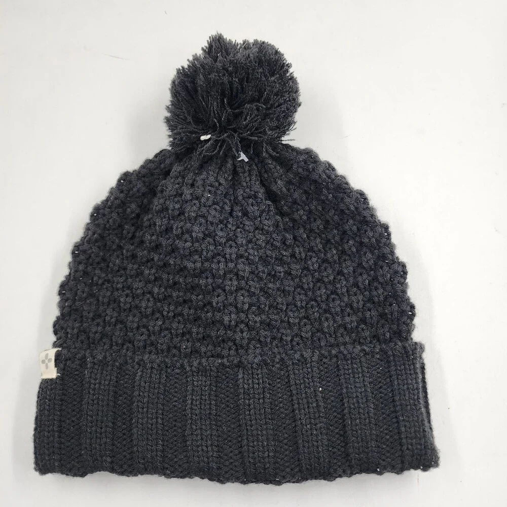 Sun + Stone Textured-Knit Cuffed Pom-Pom Beanie Hat Men's One Size Black